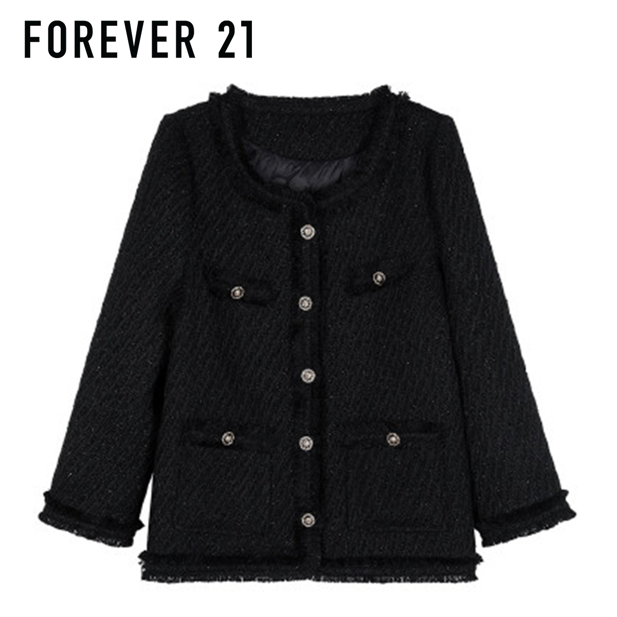 FOREVER21小香风黑色羽绒短外套
