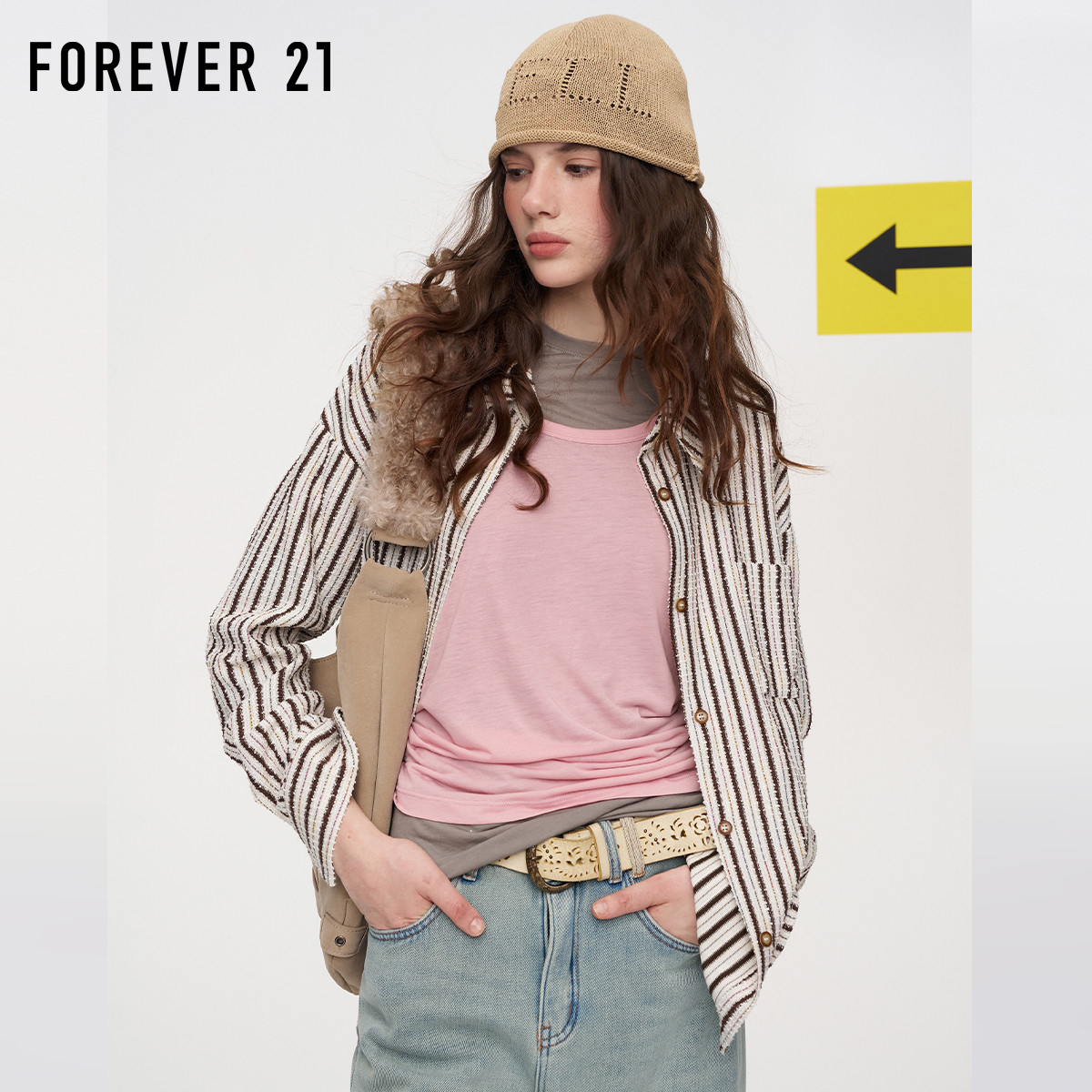 Forever21撞色条纹衬衫女