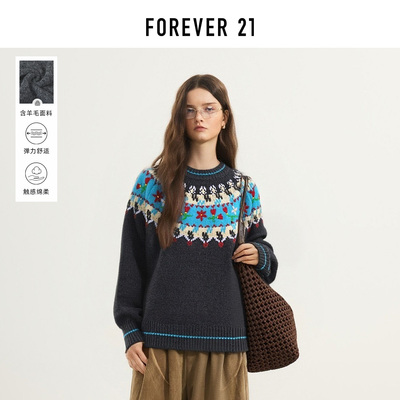 FOREVER21费尔岛立体花朵毛衣女