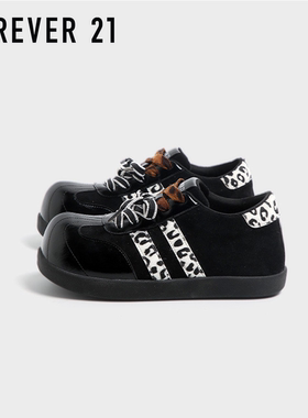 FOREVER 21/永远21F21豹纹德训鞋女2025新款黑色内增高百搭休闲鞋