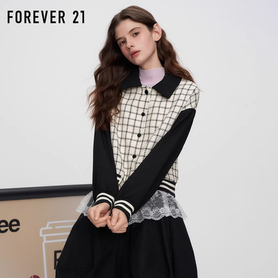 FOREVER21拼接设计感格子棒球服