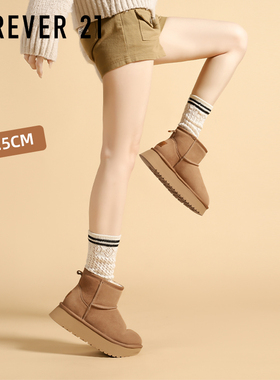 F21牛皮厚底羊毛2025新款雪地靴女冬季加绒保暖靴子保暖棉靴