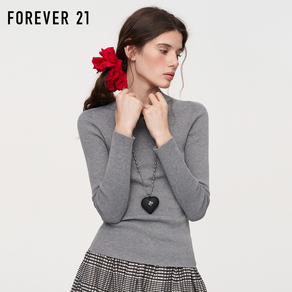 FOREVER21灰色修身显瘦毛针织衫