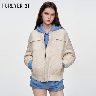 棒球服外套百搭纯色夹克舒适女式 菱格夹棉 棉衣外套 FOREVER