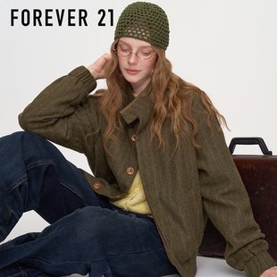 FOREVER 永远21复古风立领毛呢短外套女宽松气质知性夹克秋冬