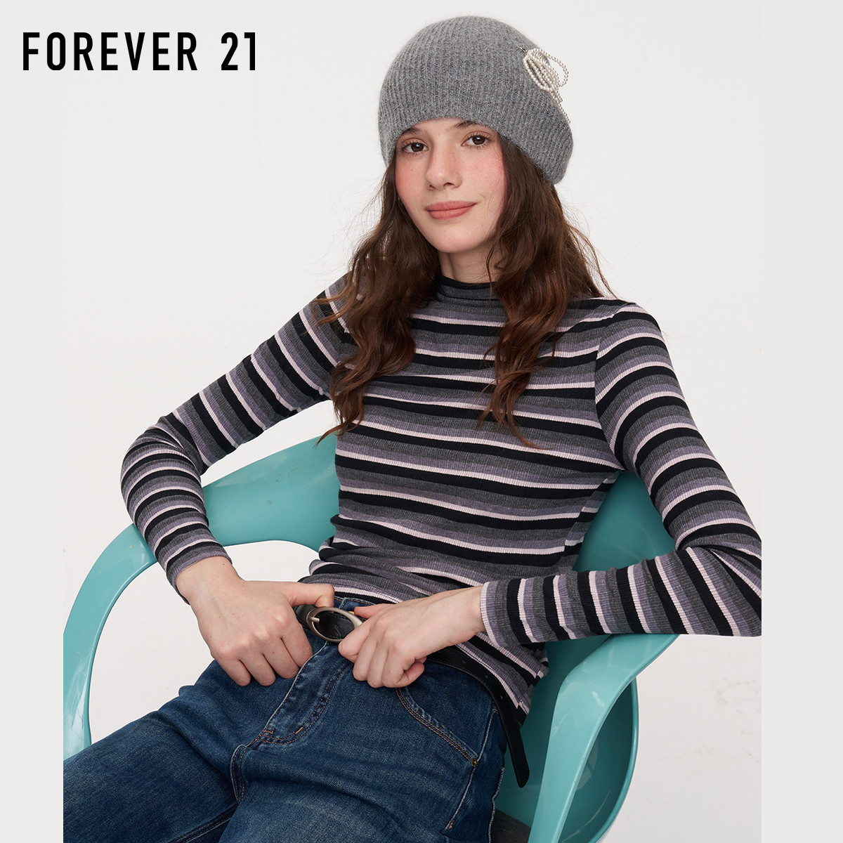 Forever21撞色条纹针织衫