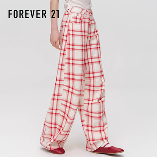 显瘦红白格纹设计感阔腿格子裤 FOREVER 新款 永远21秋季 女