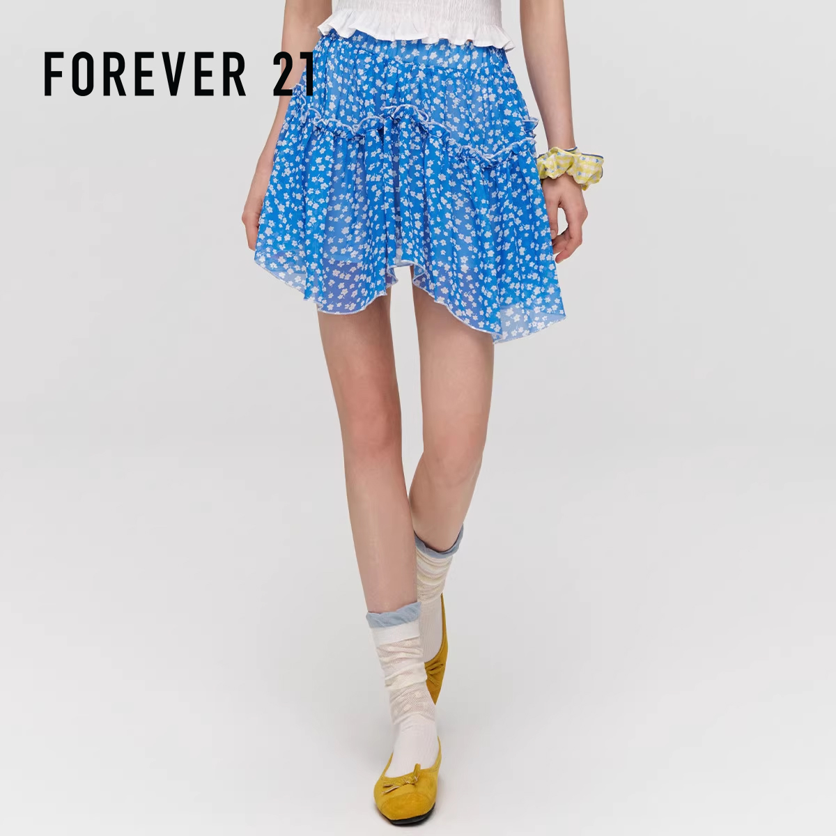 碎花不规则裙摆设计网纱蛋糕裙