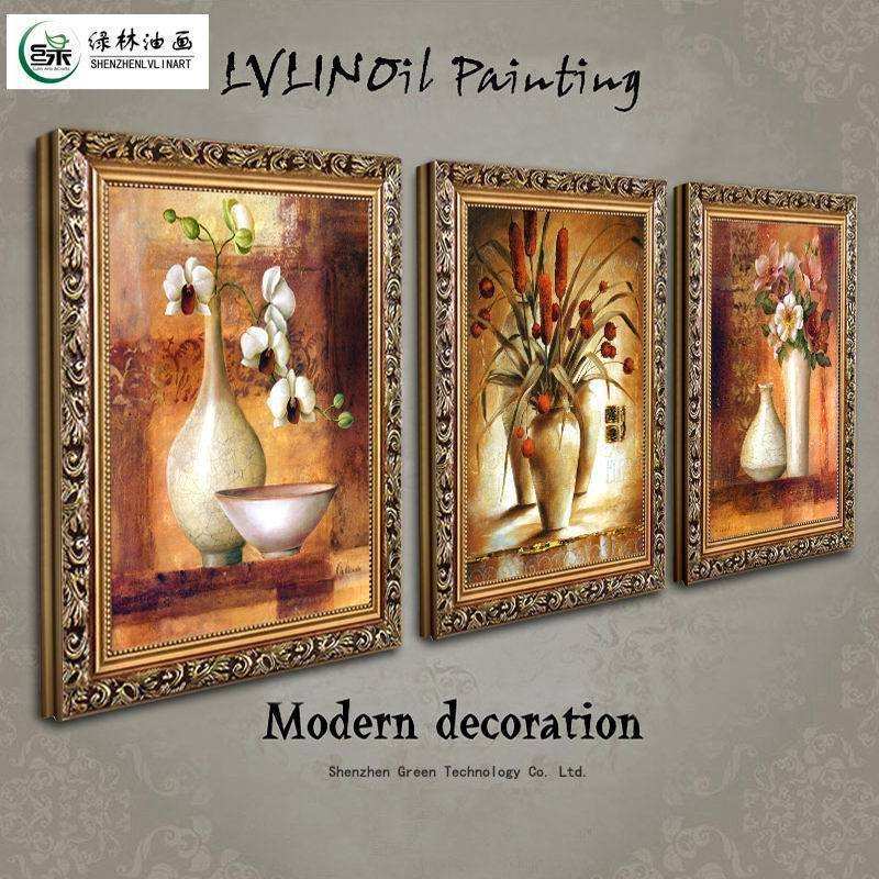 简欧沙发背景墙挂画客厅装饰画油画欧式卧室壁画有框三联一件代发