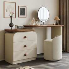 小型实木梳妆台收纳柜一体感小户型卧室床尾柜中古化妆桌斗柜