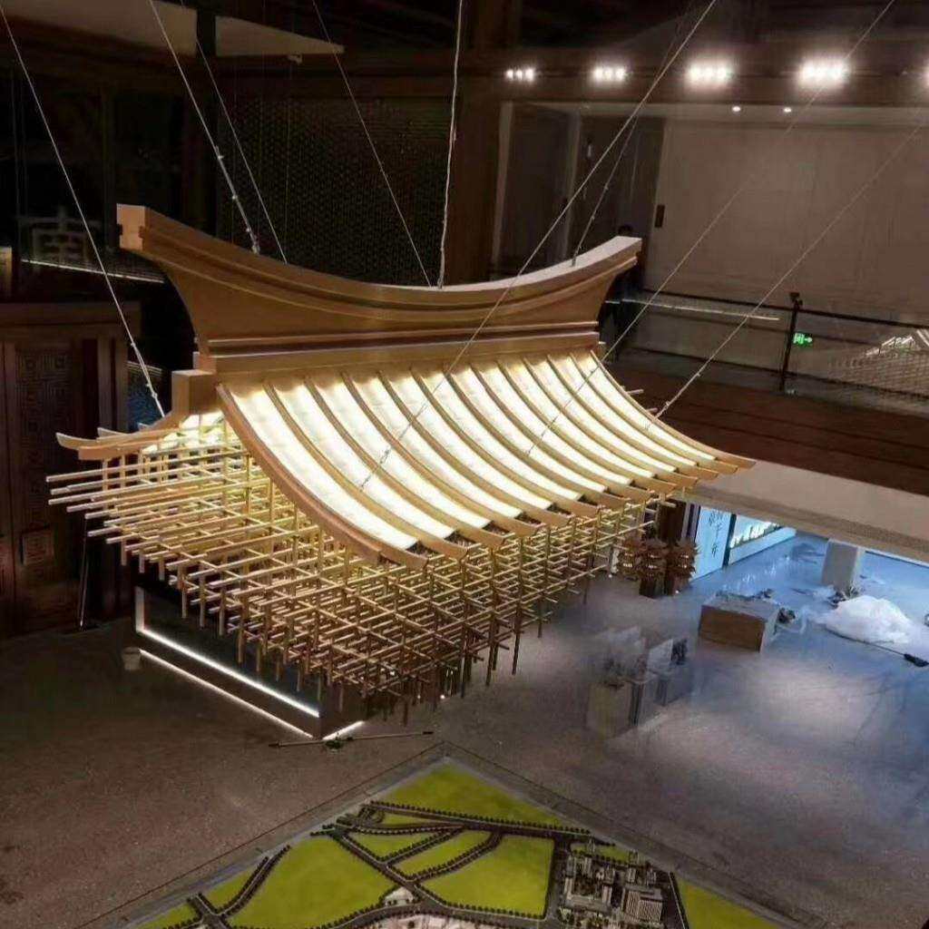 铁艺不锈钢中式建筑接待台创意空间茶楼禅意吊灯工程灯具非标