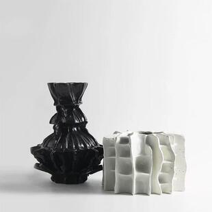 现代简约米白色艺术网格花器样板房花瓶摆件客厅书房玄关家居软装