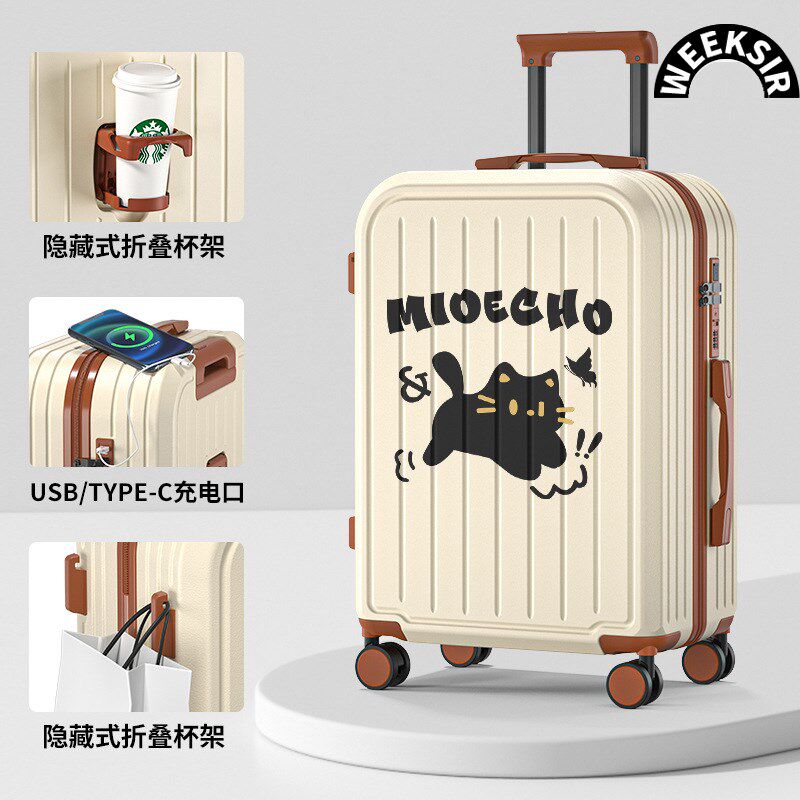 涂鸦20寸行李箱拉杆登机箱卡通小猫密码箱静音万向轮旅行子母箱