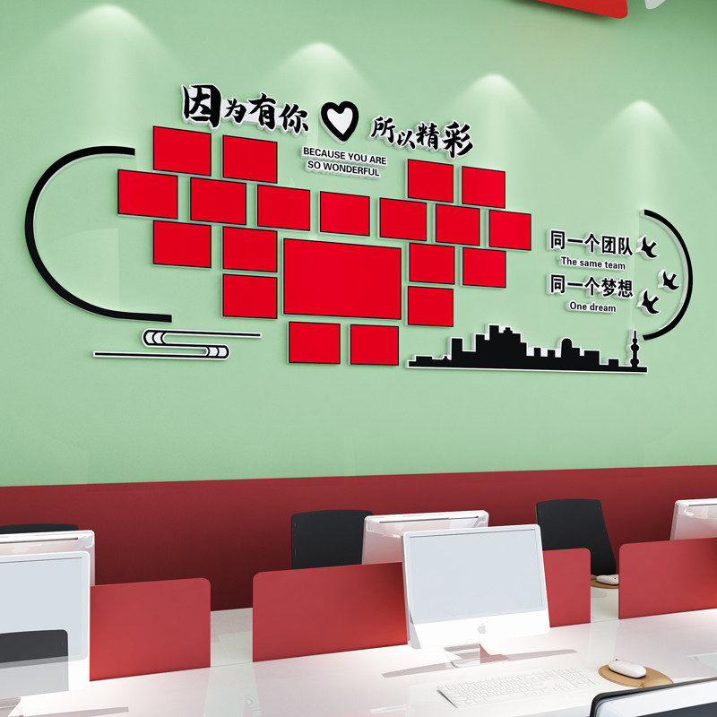 公司员工团队风采照片墙展示墙企业文化墙办公室布置装Y饰励志标