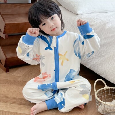 秋季儿童睡袋宝宝双层p纯棉加厚分腿防踢被婴幼儿防着凉无痕连体