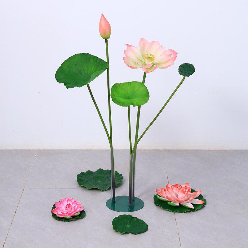 仿真荷花荷叶舞蹈道具儿童节幼儿园表演套装景观造景水池装饰假花