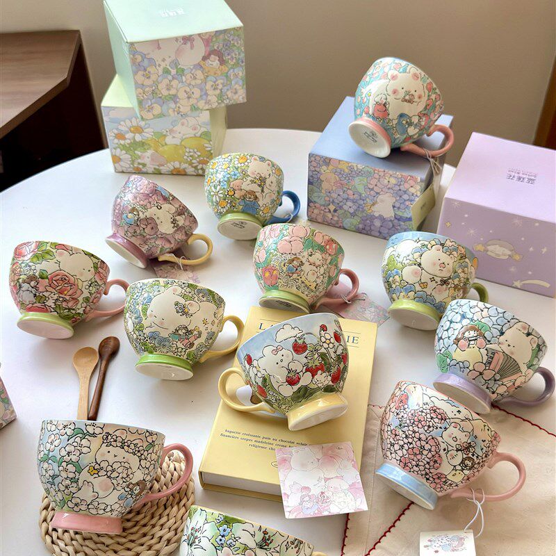 超重型工业高温釉下彩色手绘早餐杯大容量水杯杯R高价值早餐杯礼