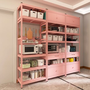 少女心粉色餐边柜靠墙一体厨房置物架收纳柜子钢制客X厅咖啡台橱