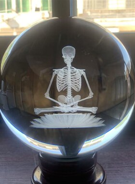 医学骨骼模型g不净内雕白骨观水晶球摆件桌面佛堂装饰书房送礼莲