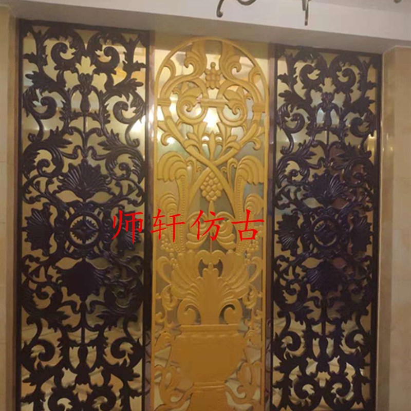 东阳木雕实木手工雕花板洋花背y景墙玄关隔断屏风酒店中式装修定