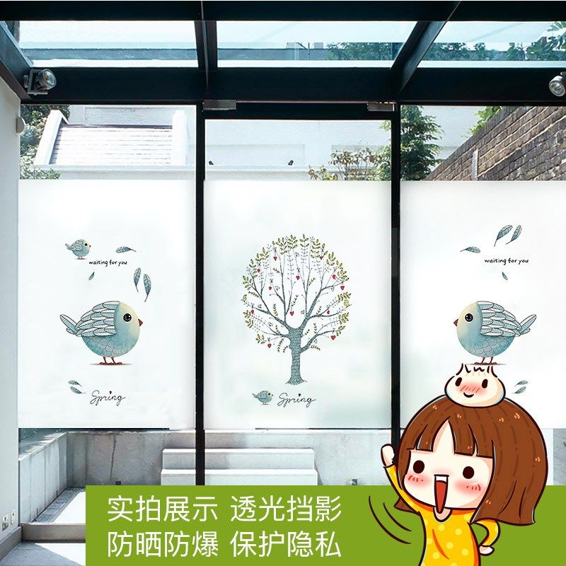 磨砂玻璃贴纸防走光门窗贴画客厅隔断防窥不透明窗花静电窗户贴膜