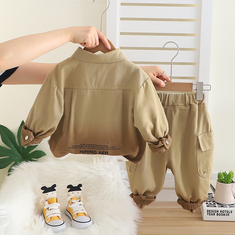 男童宝宝秋装套装小童春秋新款婴儿童渐变长袖三件套韩版外穿衬衫