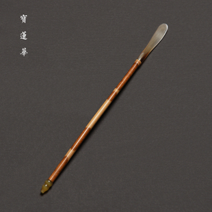 红湘妃竹镶花牛角茶拨p 老料红湘妃茶勺茶匙竹茶扒 茶道零配六君