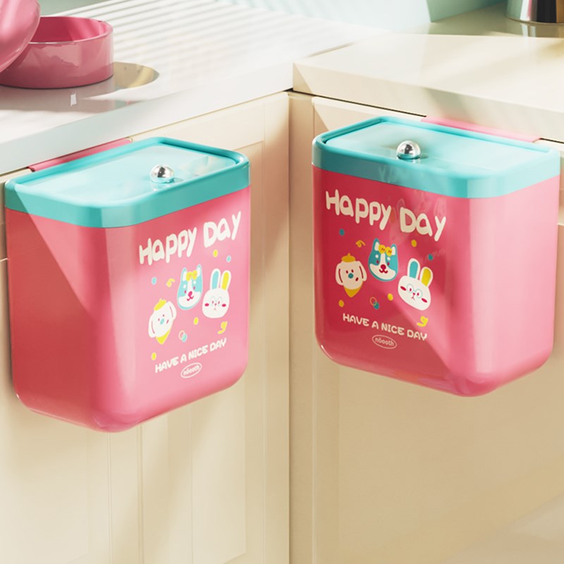 厨房垃圾桶挂式家用2024新款粉蓝大号大容量厨余垃圾免弯腰筒