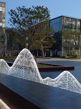 定制欧式园林草坪镂空雕塑假山钢管山形J水景喷泉售楼景观落地摆