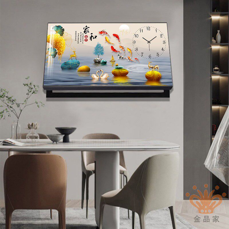 电表箱装饰画带钟表免q打孔现代简约客厅餐厅配电箱装饰遮挡画加