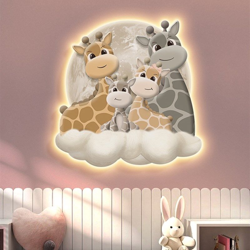 一家四口装饰画儿童房挂画床头背景墙男孩女孩墙面装饰壁灯发光画,家居饰品,现代装饰画,淘宝优惠券,粉丝福利购,淘宝优惠卷