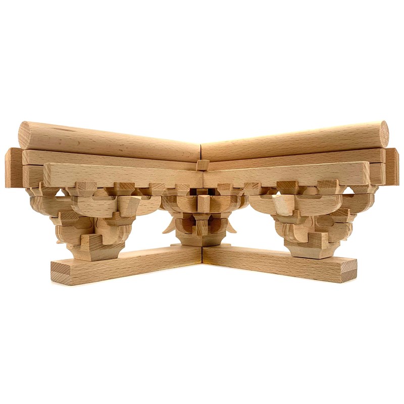 中国全榫卯结构实木积木古建筑斗拱模型拼装玩具国潮文创摆件教具