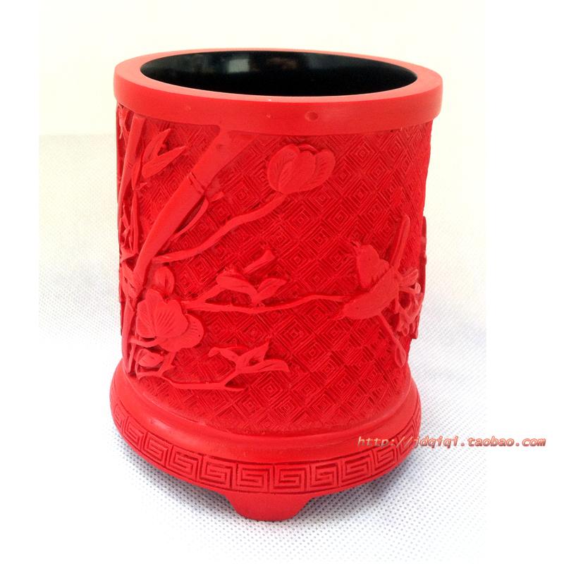 漆器46英寸龙纹笔筒红雕漆仿古国潮摆件中国风特色礼品工艺品