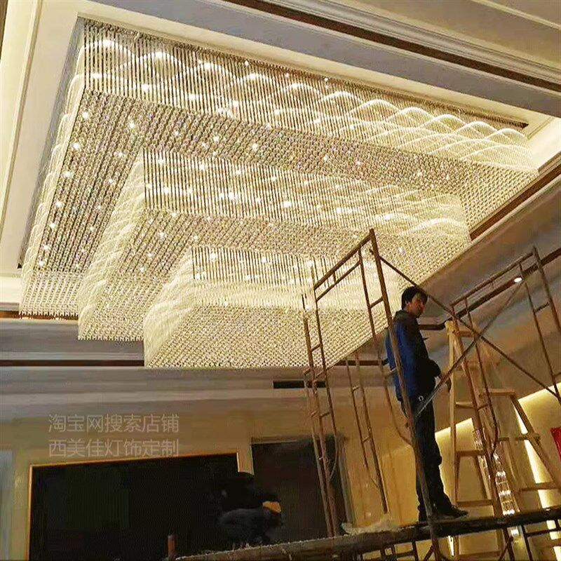 定制大型灯具酒楼宴会厅吊灯长方形水晶吸顶灯酒店大堂工程水晶灯