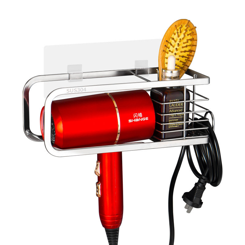 浴室吹风机支架置物m架壁挂式免打孔304不锈钢收纳电吹风挂架架子
