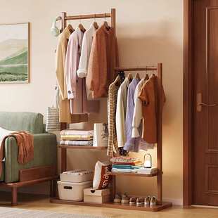 实木挂衣架客厅置物架卧室家用落地衣帽架小户型房间挂衣服的架子