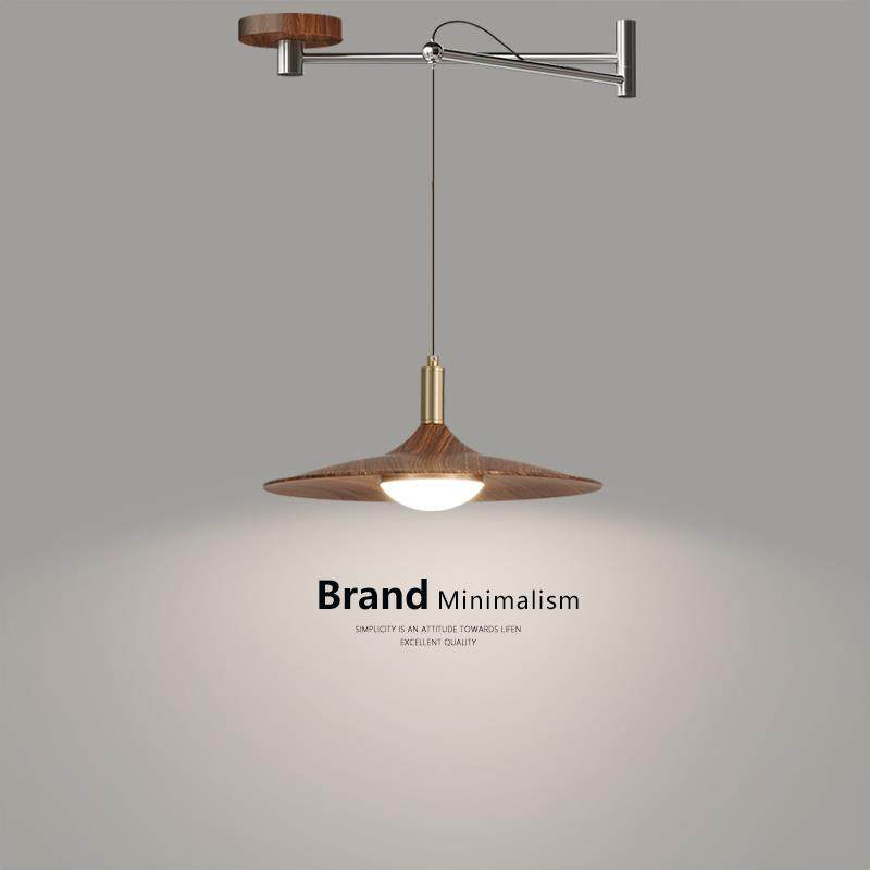 中古风餐厅吊灯复古创意飞碟吧台灯胡桃木纹色摇臂可位移餐桌灯,电子元器件市场,其它元器件,淘宝优惠券,粉丝福利购,淘宝优惠卷