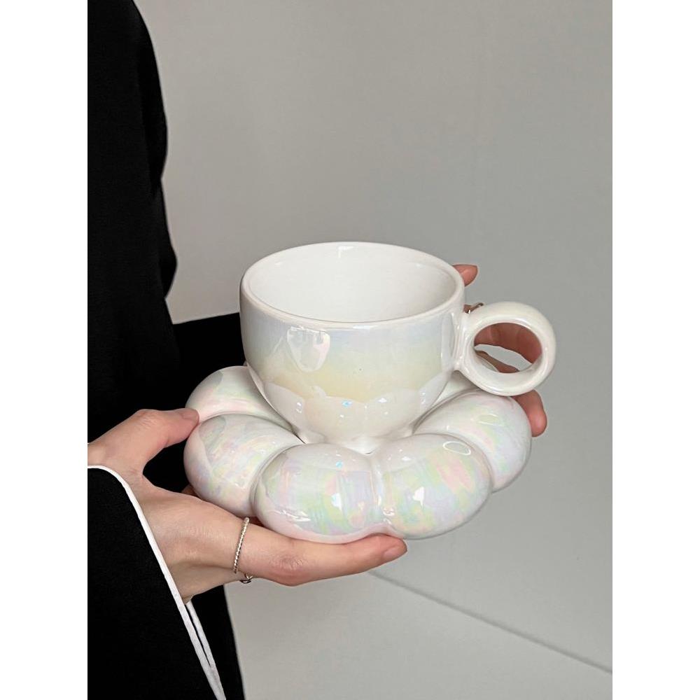 奶乎乎花朵胖咖啡杯碟女生下午茶套装陶瓷马克杯拿铁杯