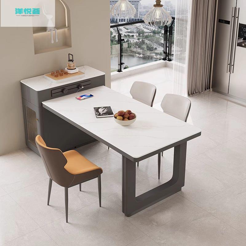 现代时尚简约奶油风岛台餐桌一体厨房家用可伸缩岩板轻奢中导台