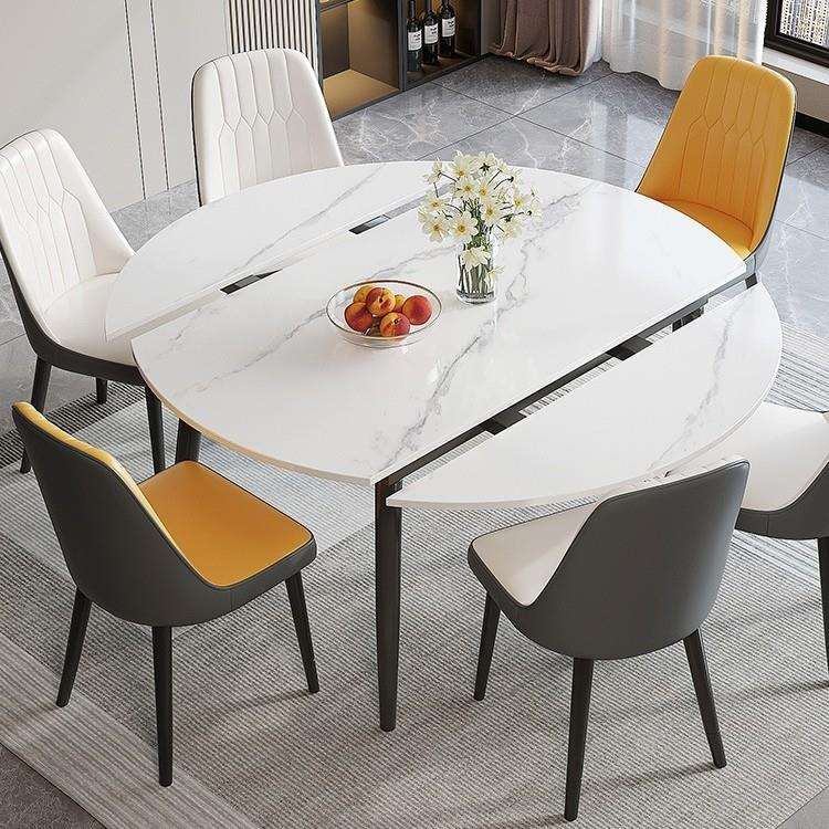 岩板餐桌家用吃饭折叠伸缩饭桌轻奢现代简约新款可变圆两用餐桌椅