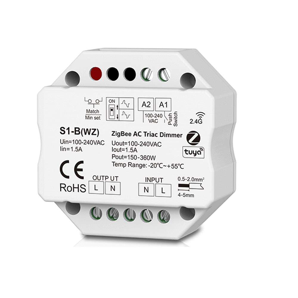 ZIGBEE+RF+Push转可控硅调光器 前后切拨码3秒开关渐变S1-B（WZ)