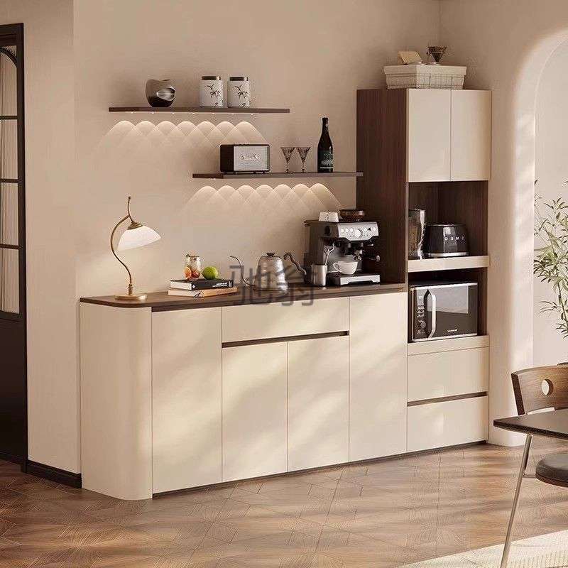 lw0中古风餐边柜靠墙一体客厅家用小户型圆弧高低组合柜储物柜茶