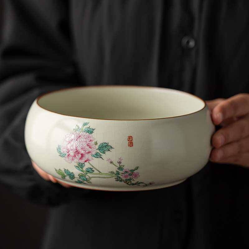 汝窑茶洗大号水盂功夫笔洗茶具盆配件全陶瓷器高档家用可开片