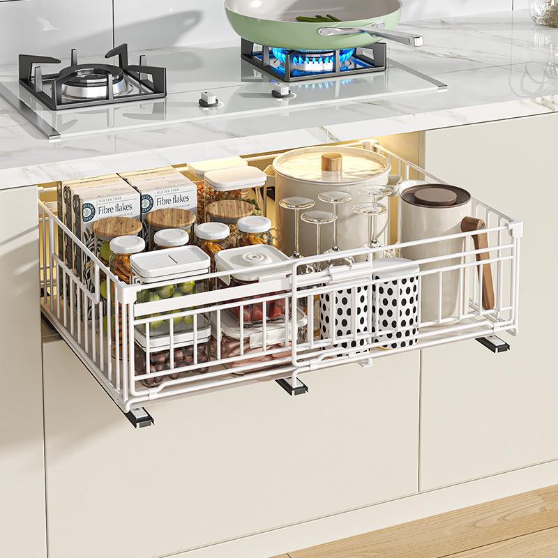 可伸缩橱柜内抽屉置物架抽拉收纳篮筐盘架下水槽调料餐具储物柜式