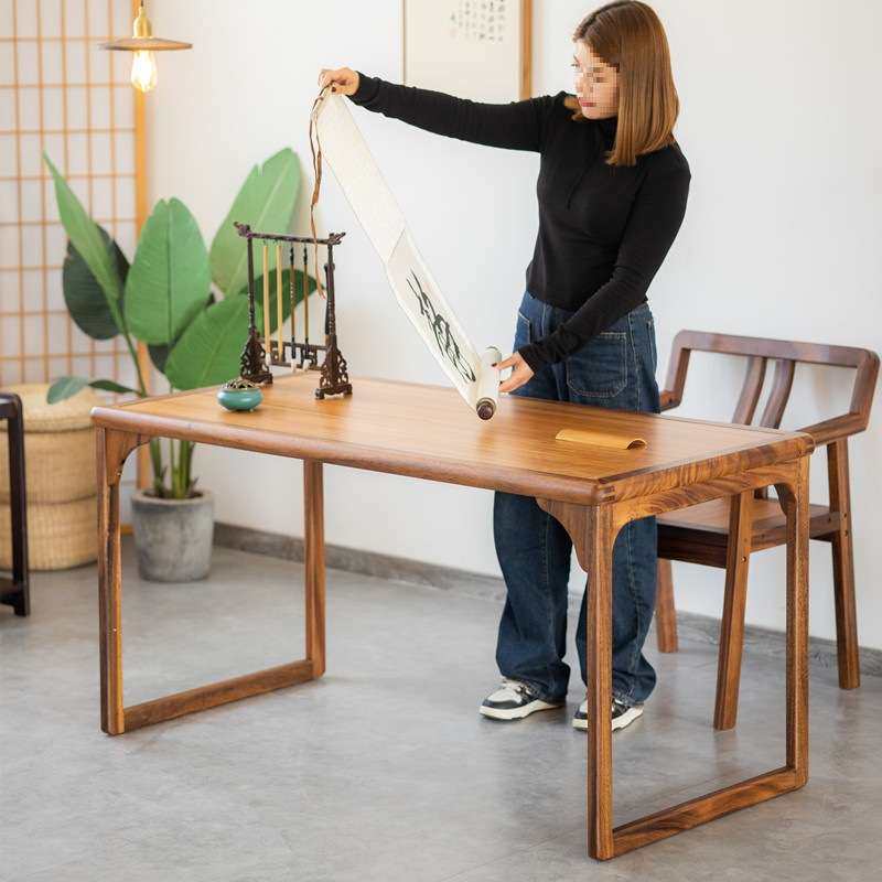 r^新中式书桌书法桌毛笔桌全实木电脑桌家用书桌办公桌国学桌书房