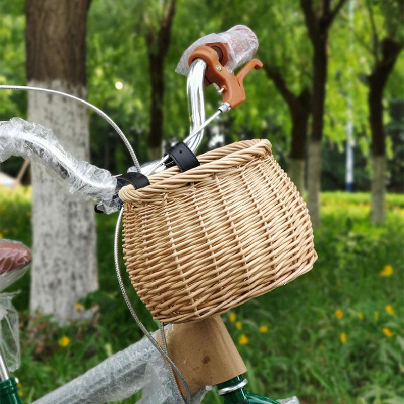 柳编车筐藤编车篮 儿童自行车篮 自行车车筐收纳筐购物篮