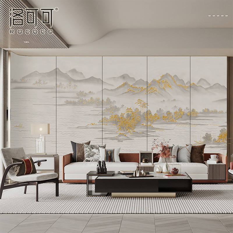 2023新款壁布电视p背景墙纸客厅沙发墙布轻奢大气中式山水壁纸壁
