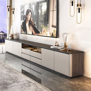 高级感岩板电视柜大m小户型客厅家用收纳储物一体实木现代简约60c