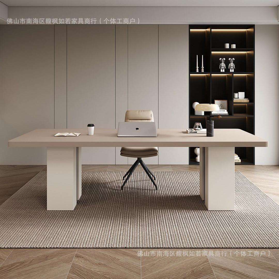 意式极简岩板书桌大户型办公桌双人工作台轻奢家用现代简约写字台