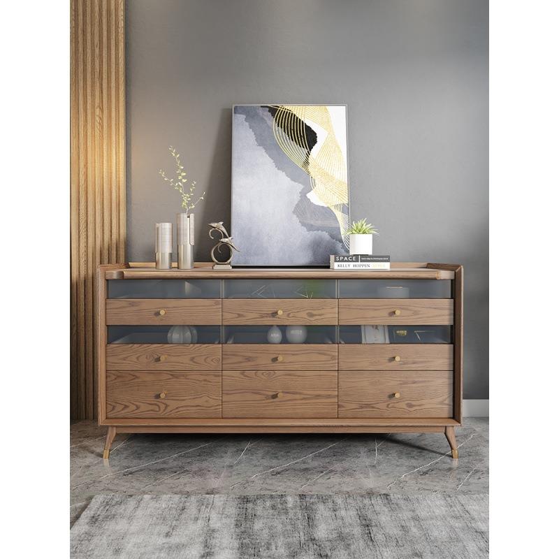 北欧实木岩板餐边柜白蜡木简约现代家用多功能储物柜卧室收纳柜